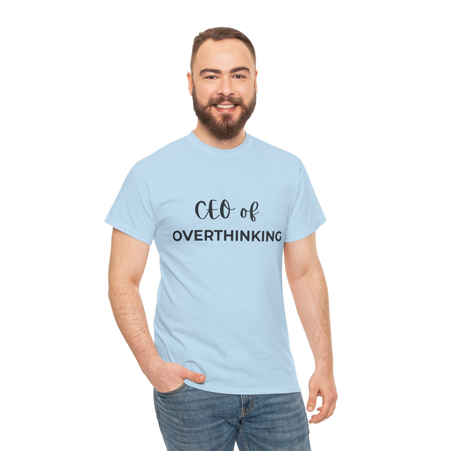 personalised CEO of Overthining custom funny blue t-shirt