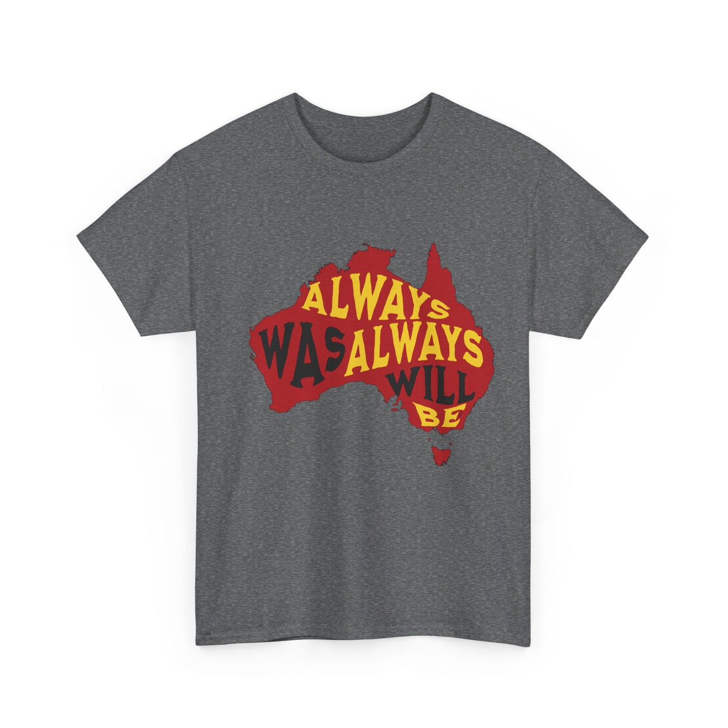 Map of Australia t-shirt in First Nations colours with powerful Indigenous message