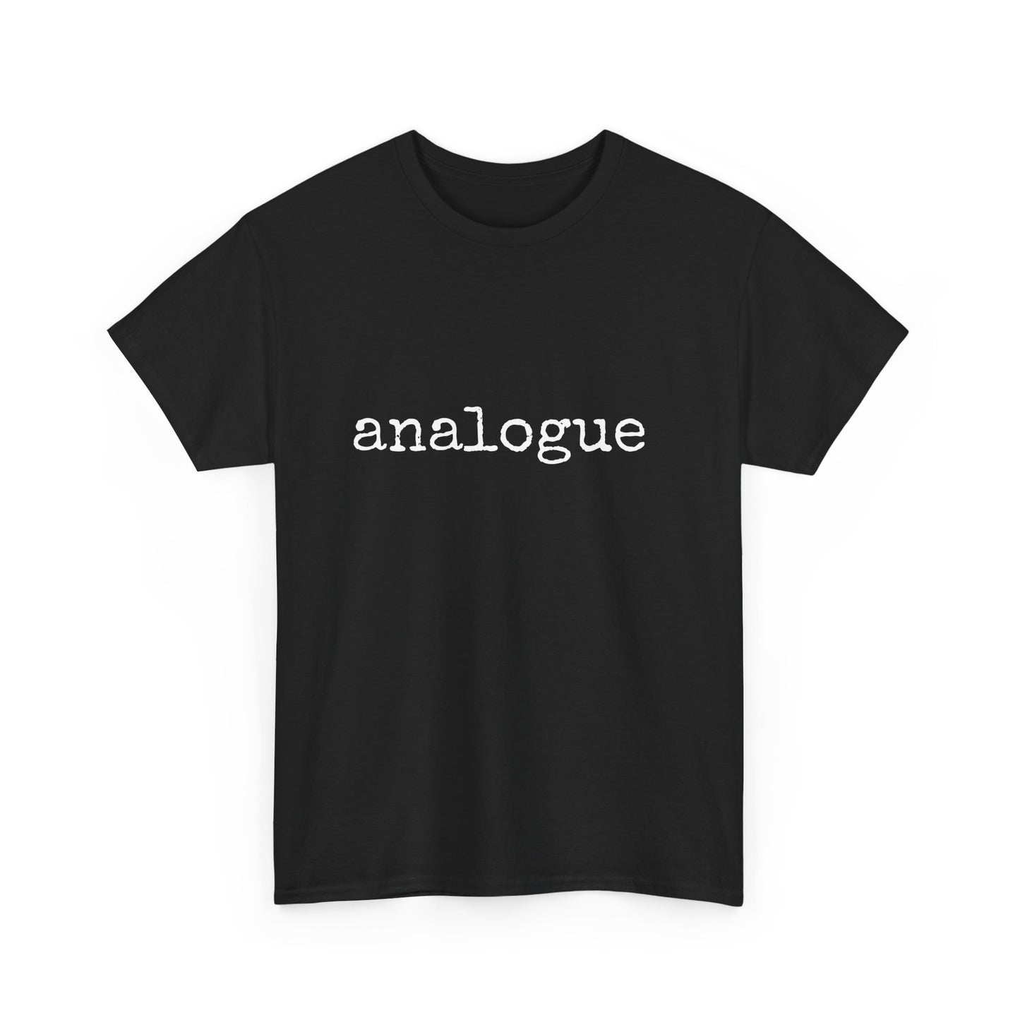 Minimalist t-shirt featuring the word "Analogue" in vintage font