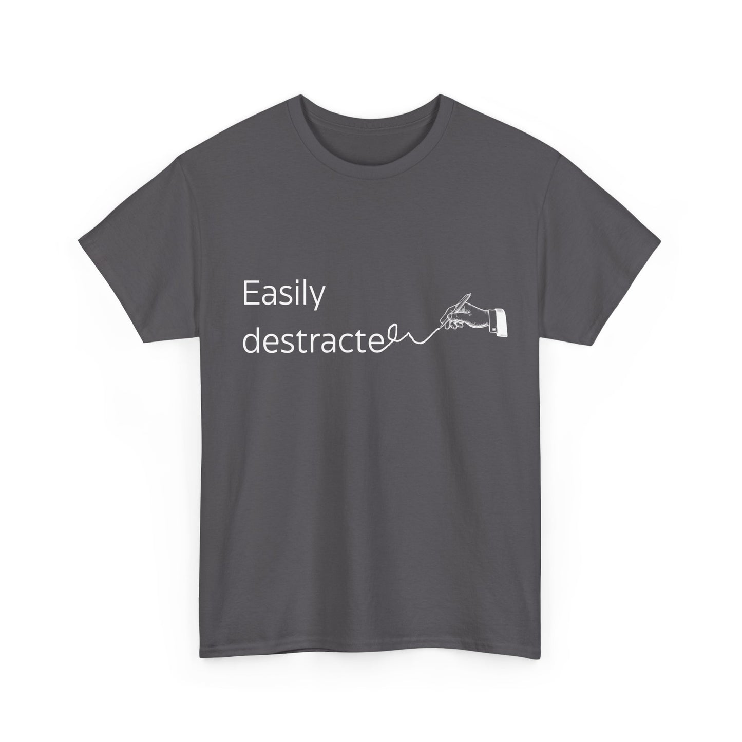 Easily distracted tee with pen graphic for ADHD adults