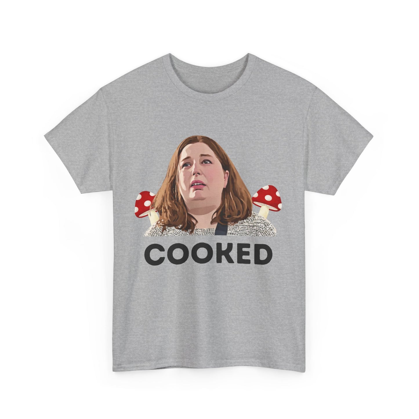Cooked graphic tee with Erin Patterson as the unqualified mushroom chef