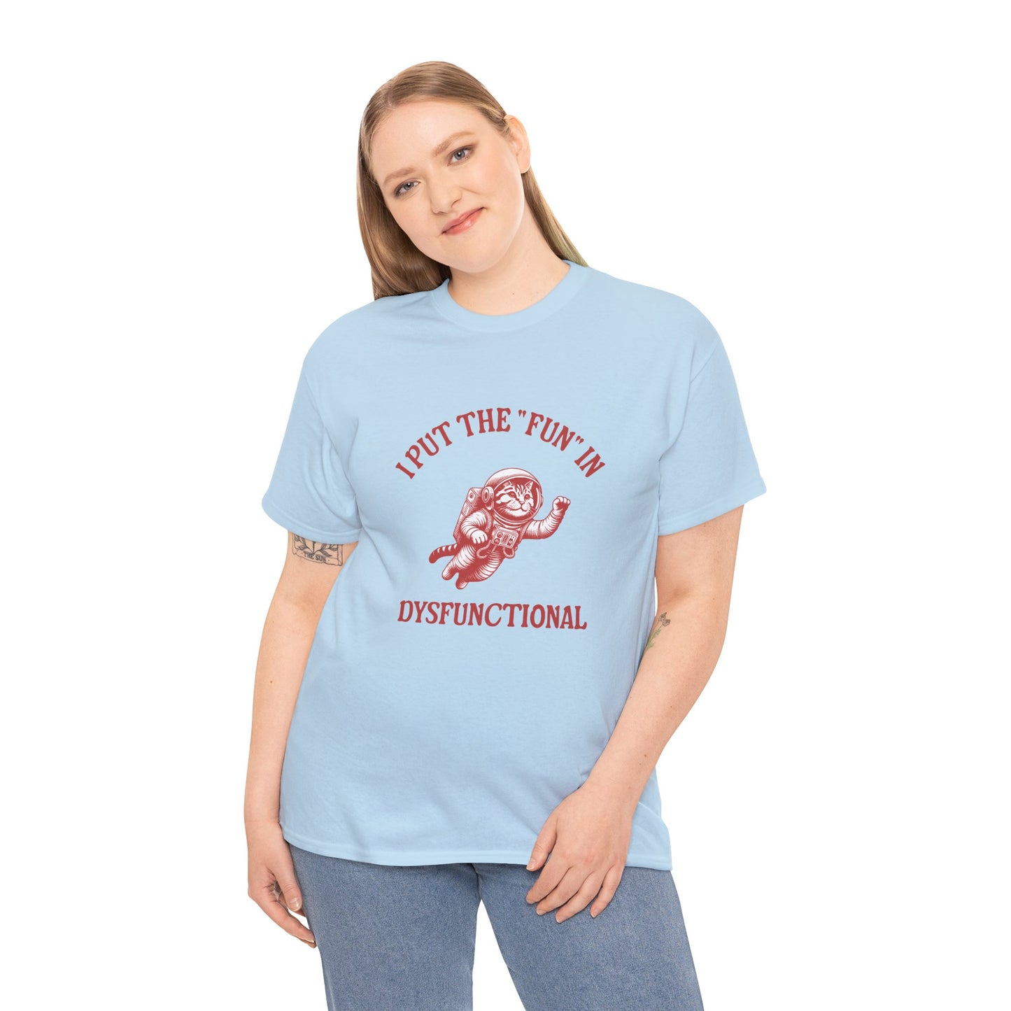 Quirky neurodivergent cat tee – funny “I put fun in dysfunctional” shirt for chaotic good vibes