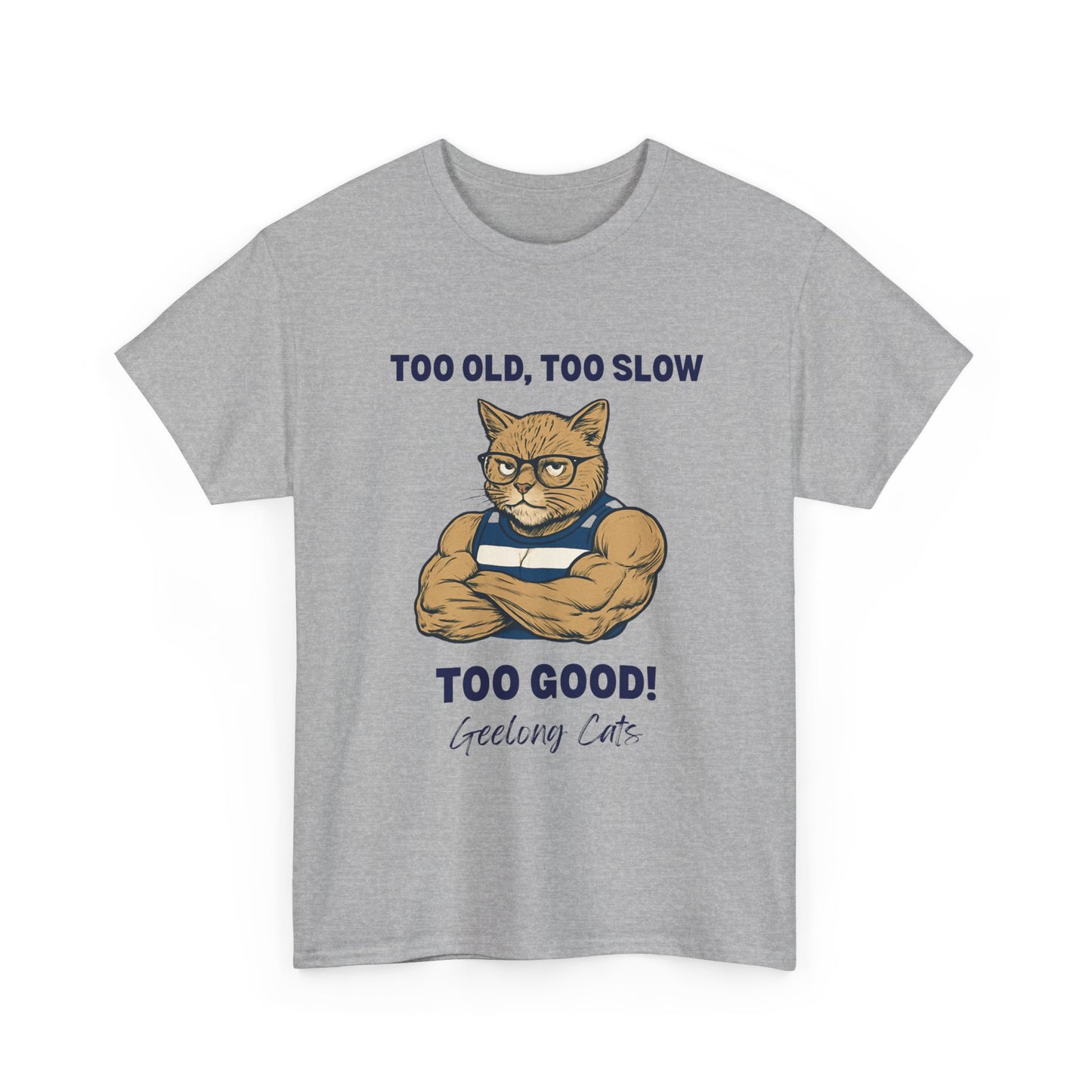 Geelong Cats AFL supporter tee with cartoon cat design for game day