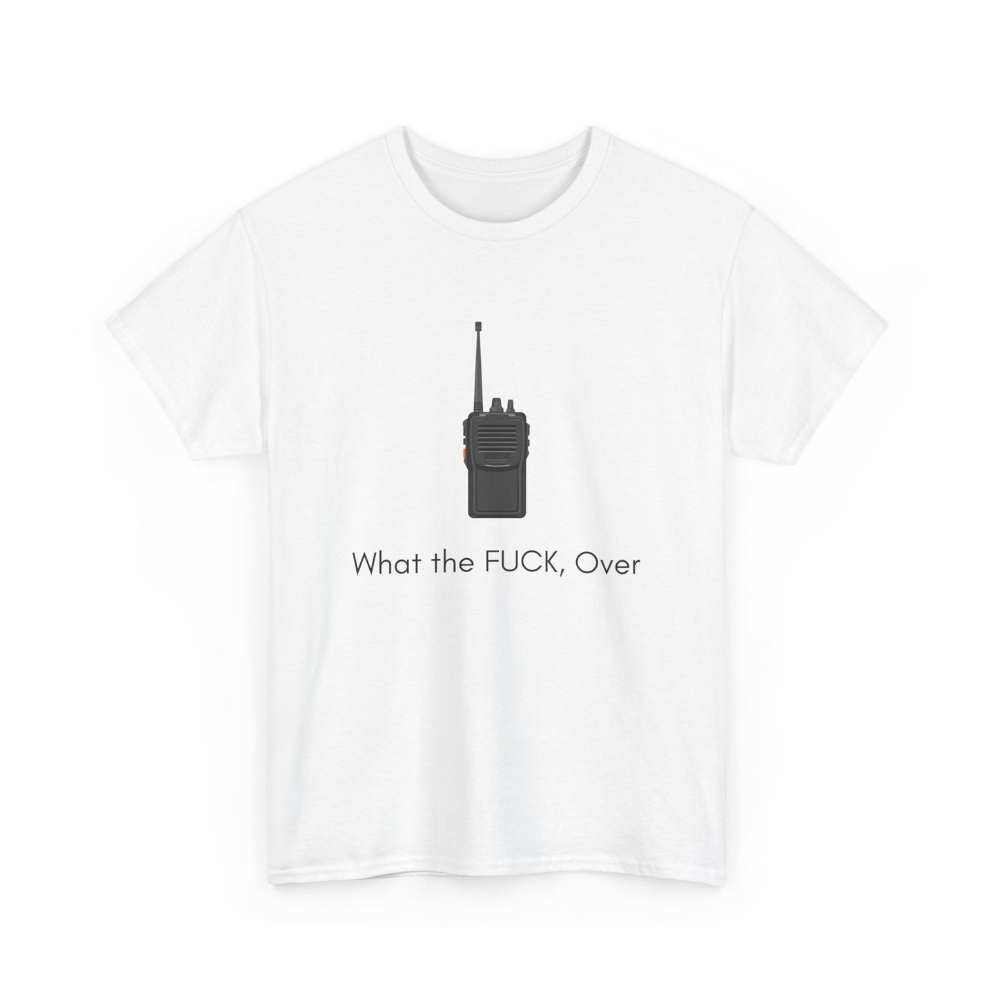 Unisex cotton tee featuring bold military phrase and vintage radio design
