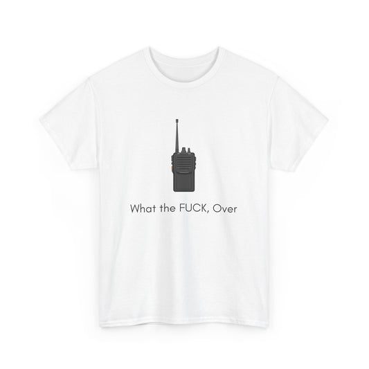Unisex cotton tee featuring bold military phrase and vintage radio design