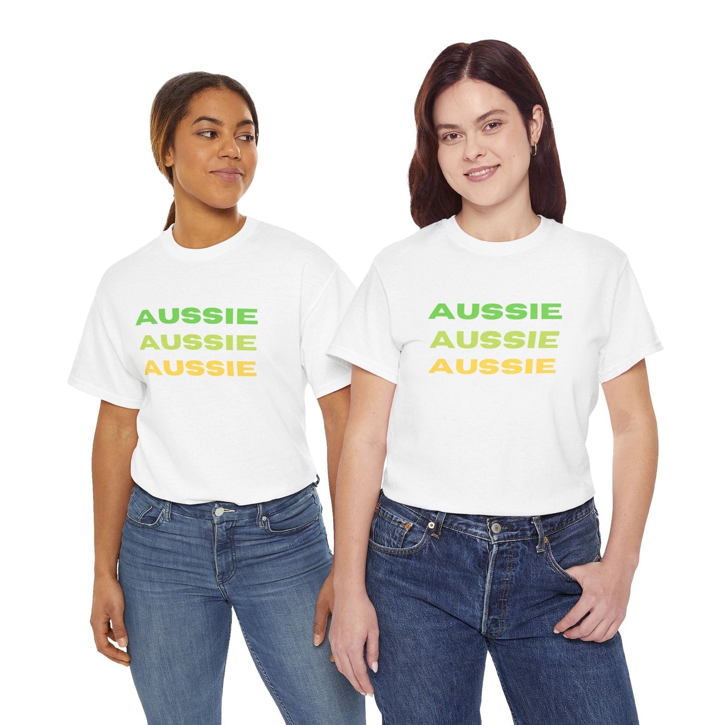 Celebrate Australian spirit with this 'Aussie Aussie Aussie' t-shirt—perfect for cheering on your team!