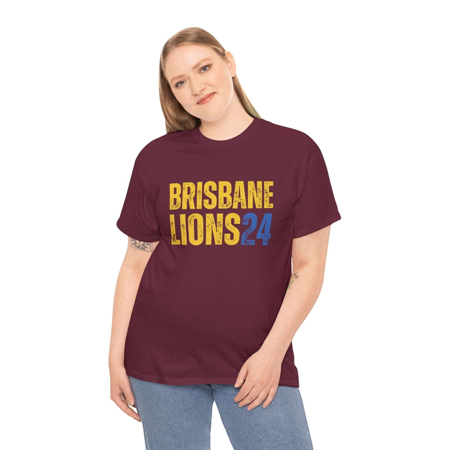 Brisbane Lions AFL premiership victory tee in club colours maroon, blue, and gold