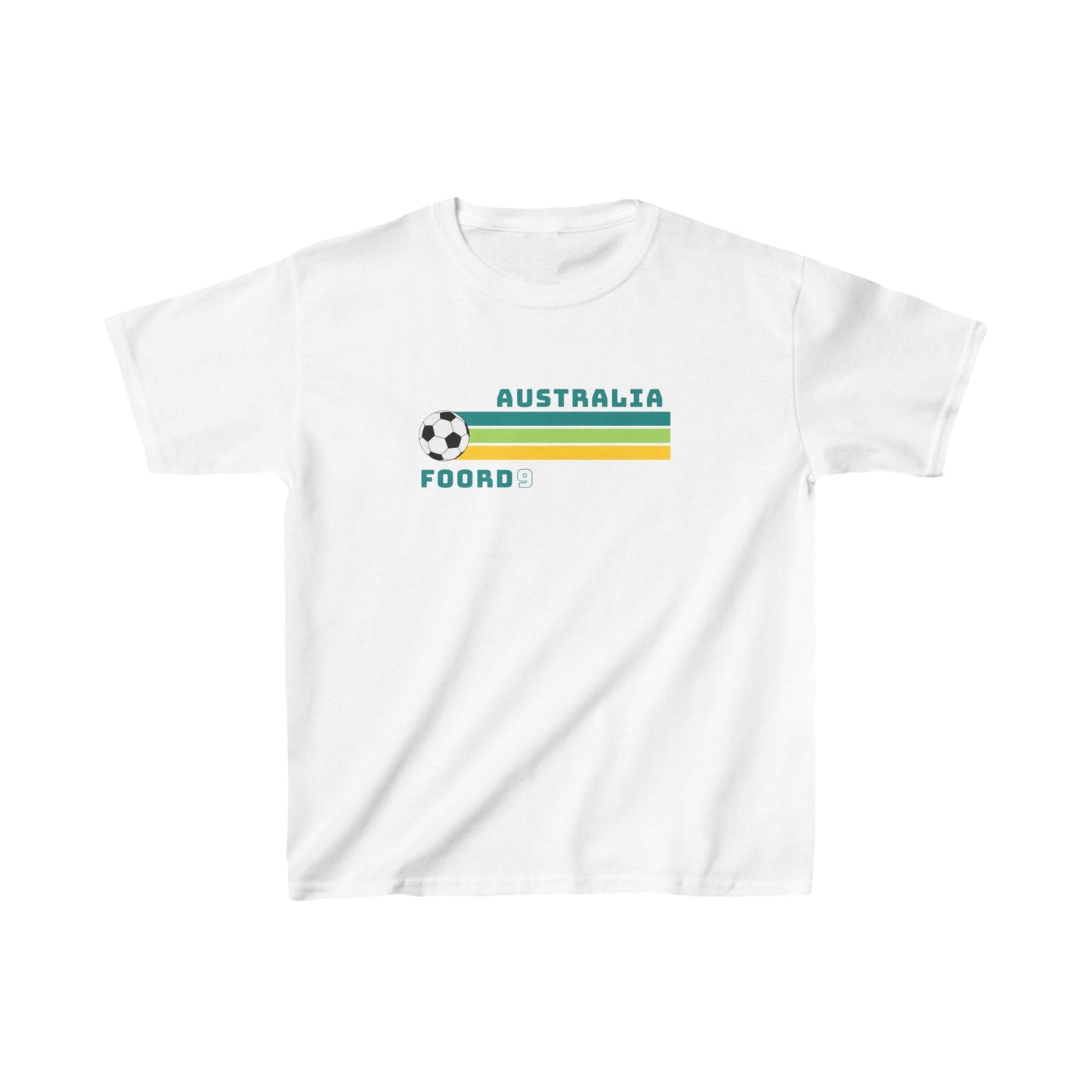 Vintage-style Australia Matildas tee for kids featuring Foord