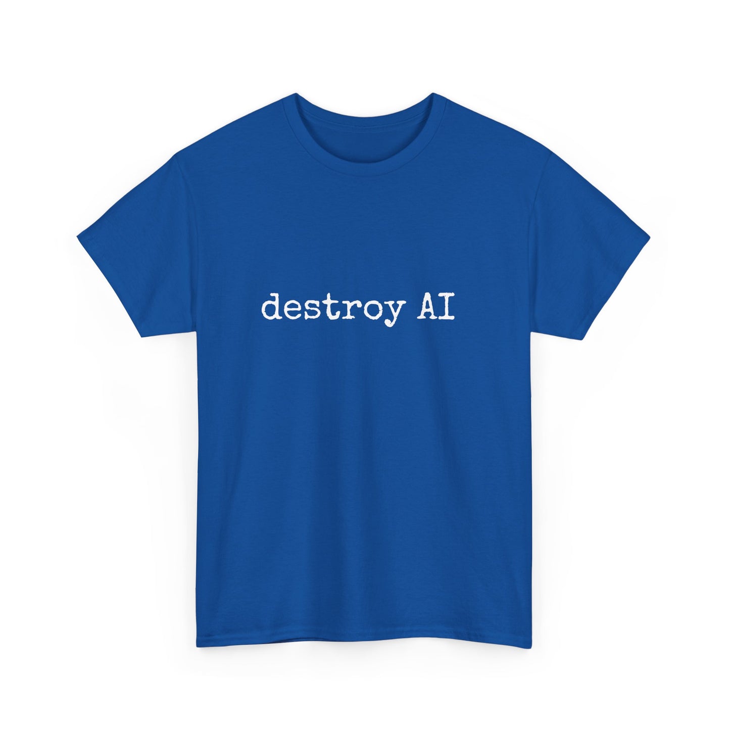 "Destroy AI" typewriter print t-shirt – tech rebellion outfit for digital minimalists