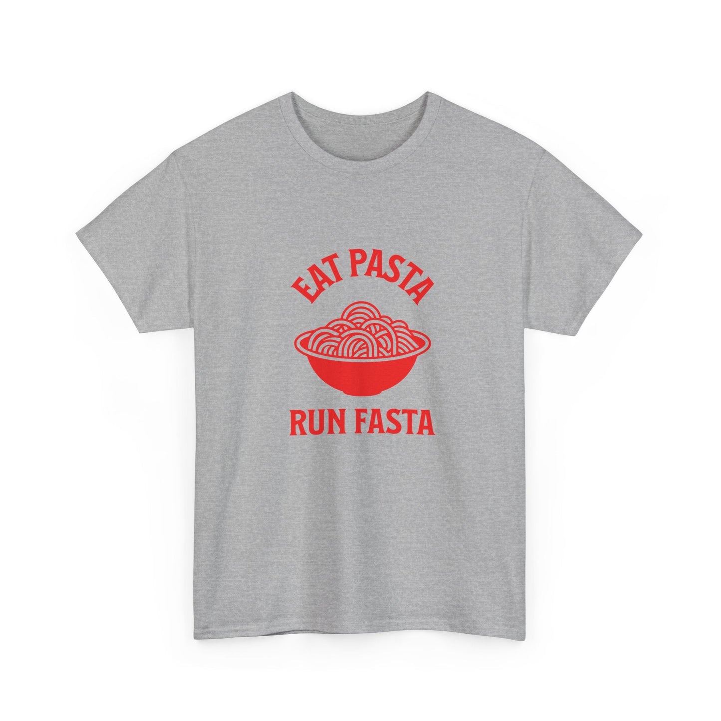 Eat Pasta Run Fasta’ t-shirt, ideal for runners who fuel up with pasta and love fun motivational designs