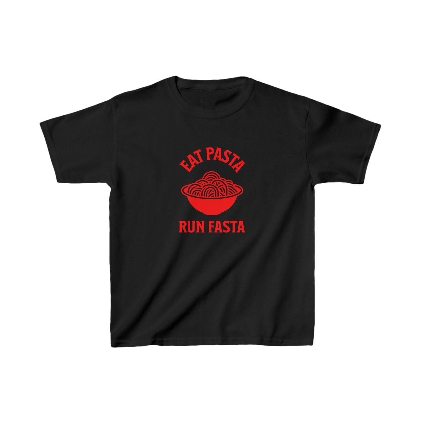 Funny kids tee combining pasta love with sporty vibes – Eat Pasta, Run Fasta