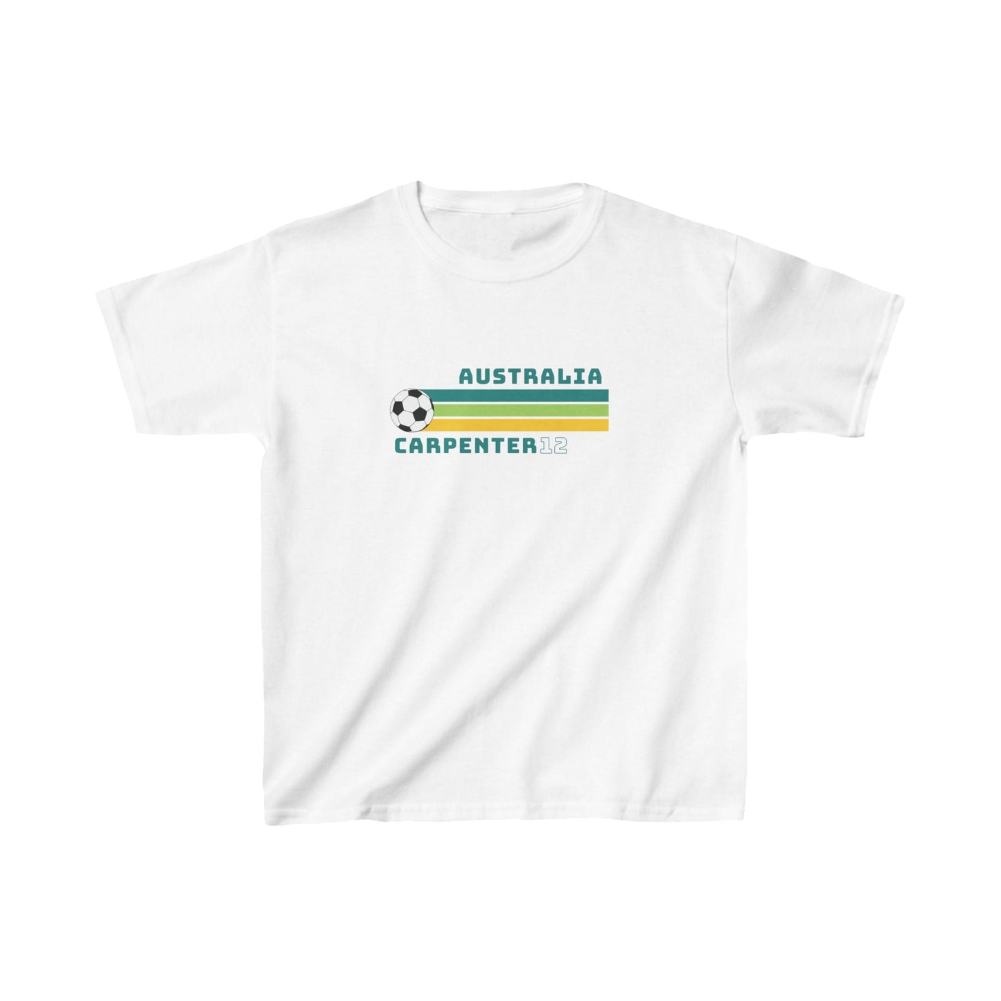 Supporter tee for young fans featuring Ellie Carpenter in vintage Matildas style