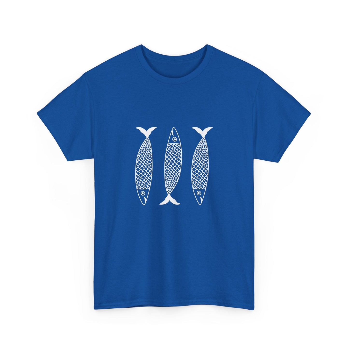 Retro-style fisherman tee featuring a sardine print, ideal for anglers and coastal adventurers