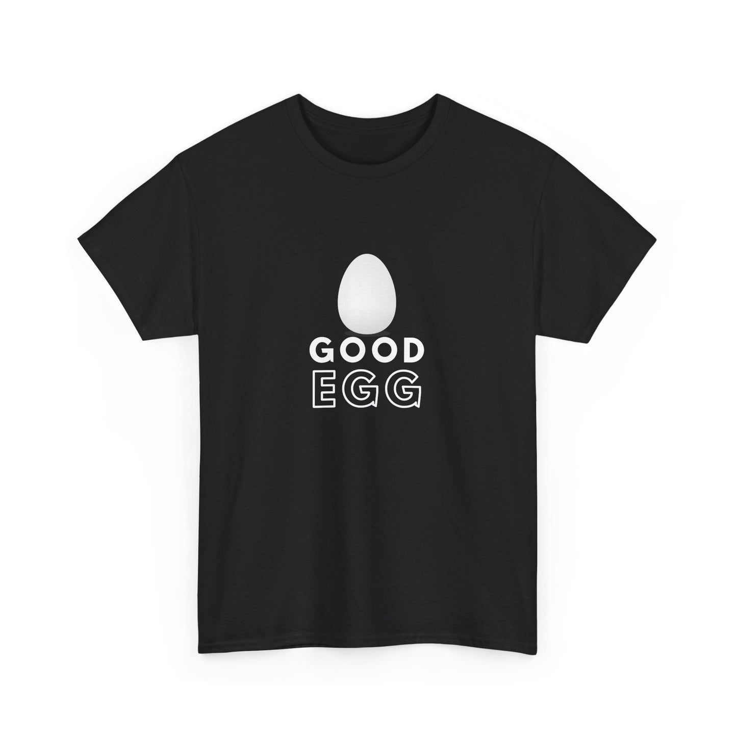 "Good Egg" t-shirt with cute illustrated egg graphic and bold text