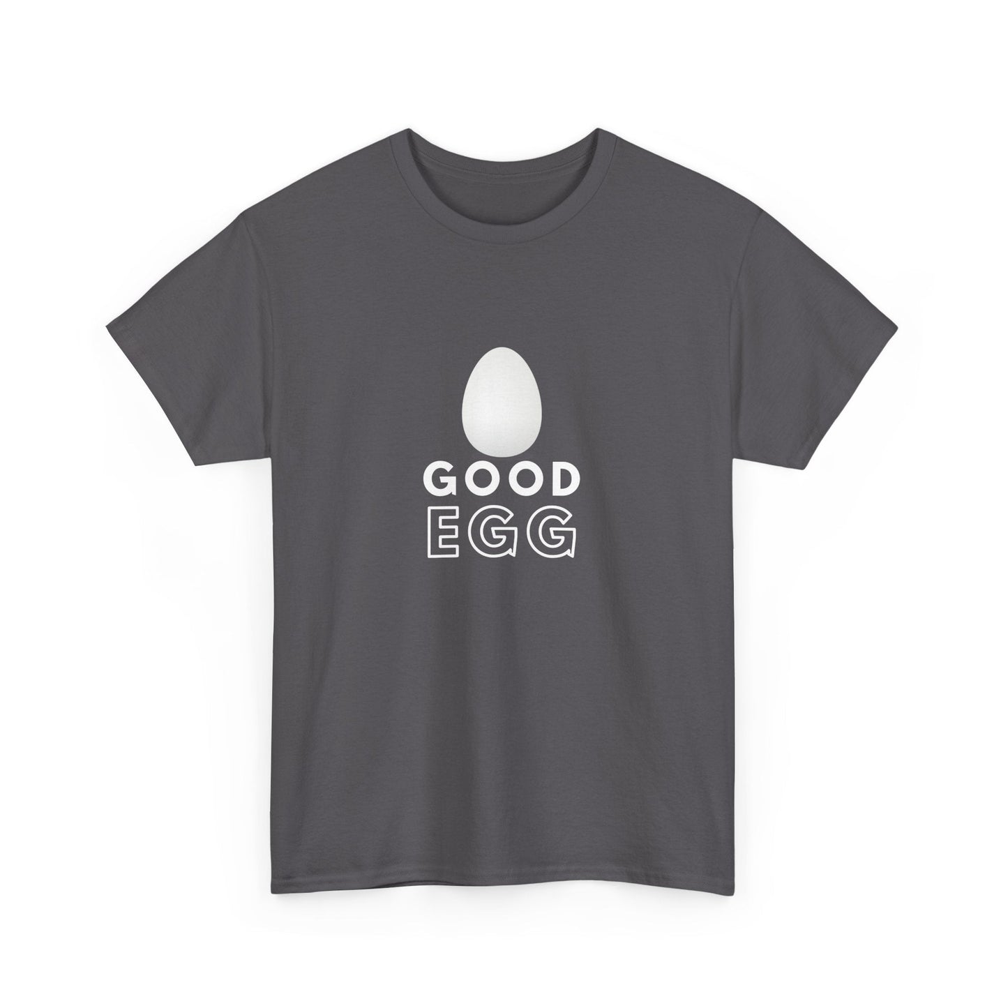 Graphic tee with playful egg design and wholesome message "Good Egg"