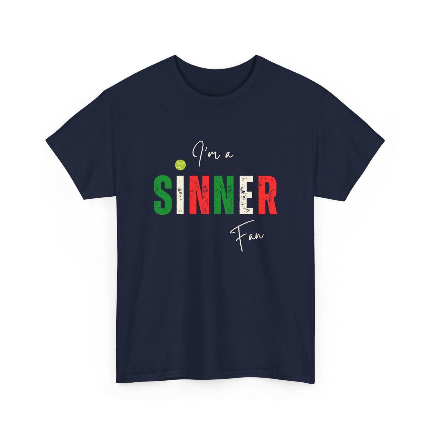 Graphic tee for tennis fans featuring "I'm a Sinner fan"