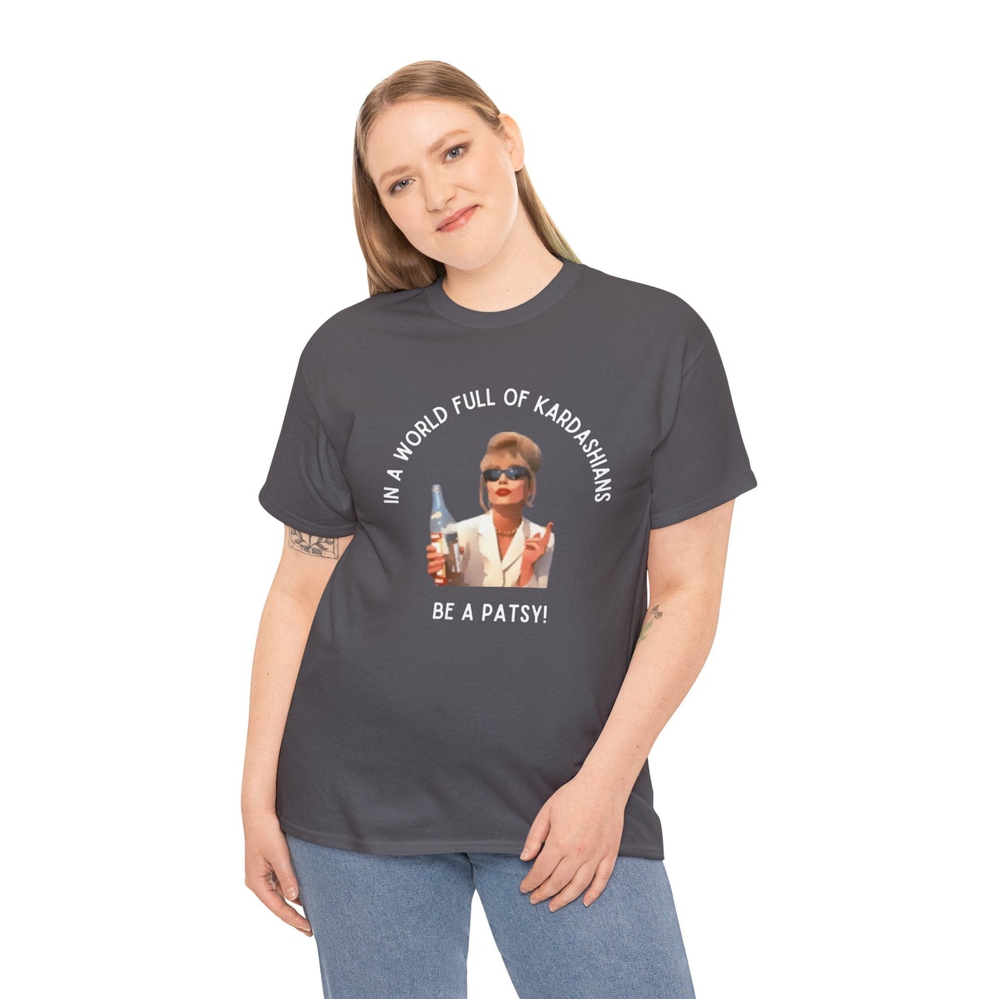 For lovers of Patsy Stone and British humour, this 'Be a Patsy' t-shirt is a stylish nod to Absolutely Fabulous