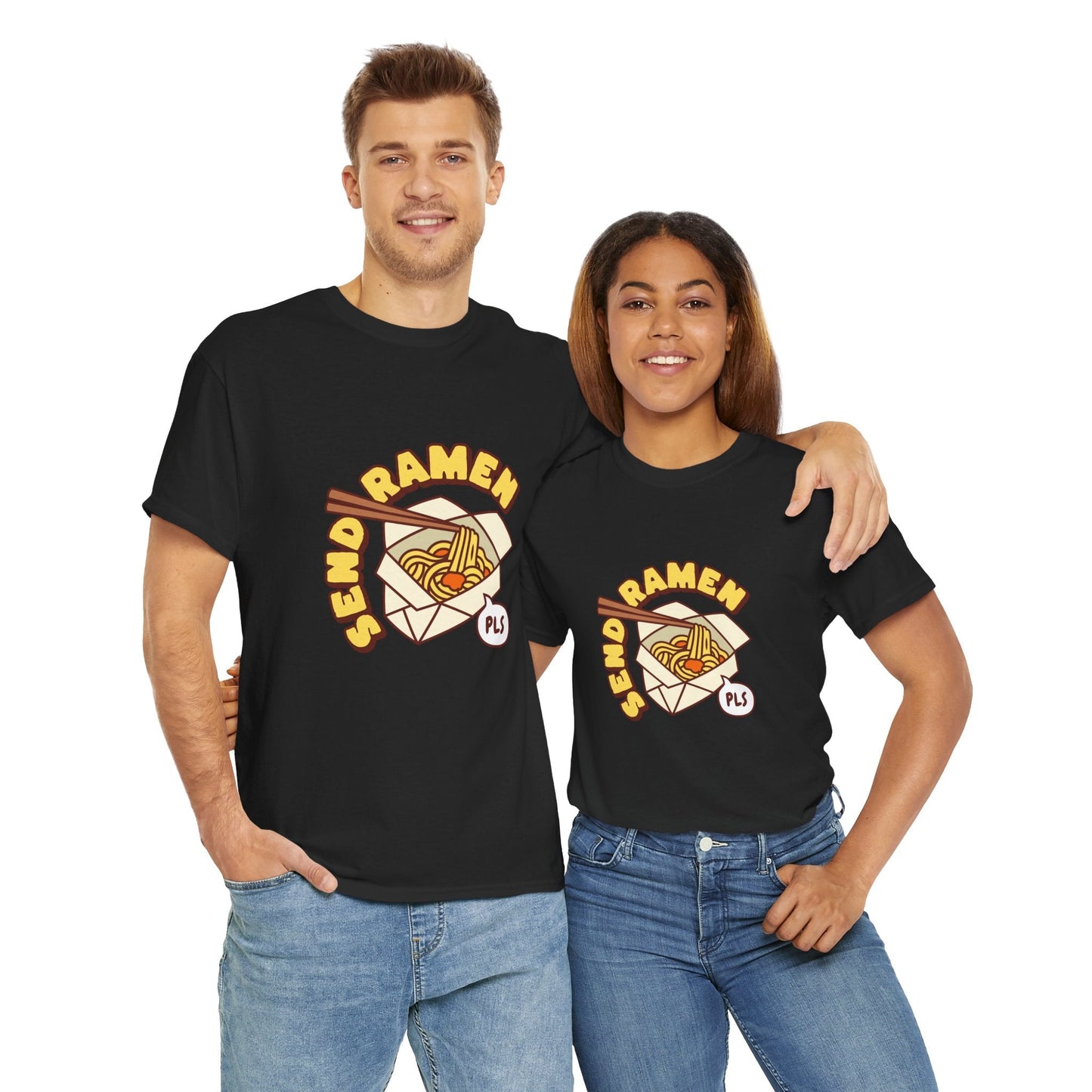 Funny 'Send Ramen' t-shirt with a ramen bowl—perfect for noodle lovers and foodies.