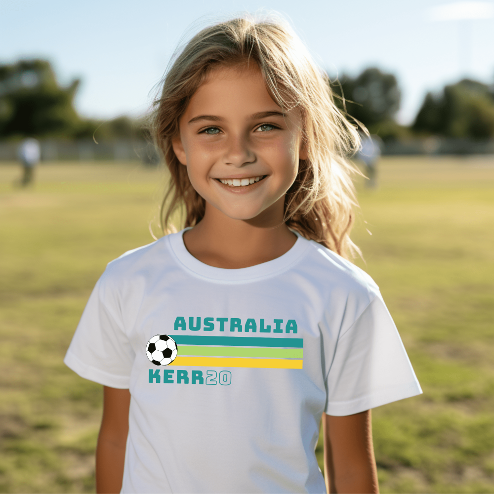 Retro kids Australia soccer t-shirt with Sam Kerr and number 20