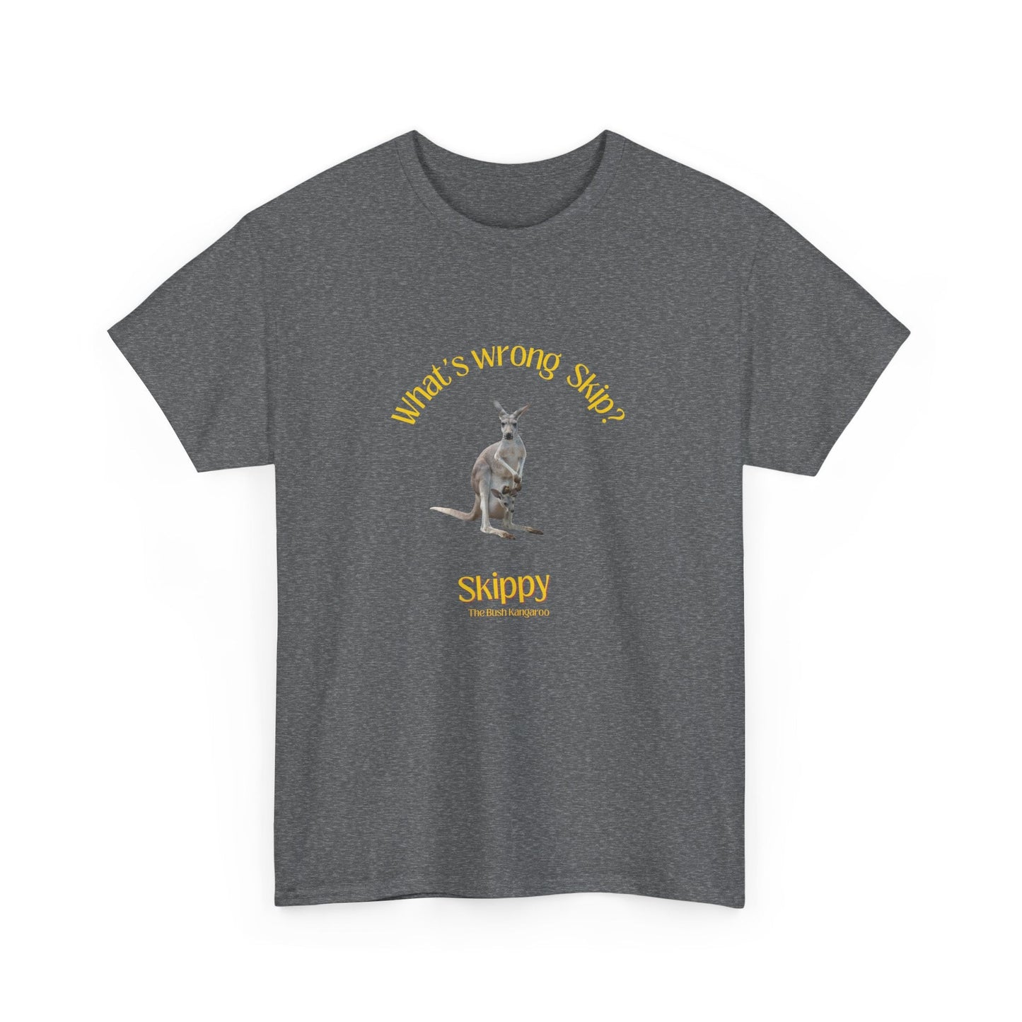 Nostalgic Skippy the Bush Kangaroo t-shirt featuring the famous line 'What’s wrong, Skip?'