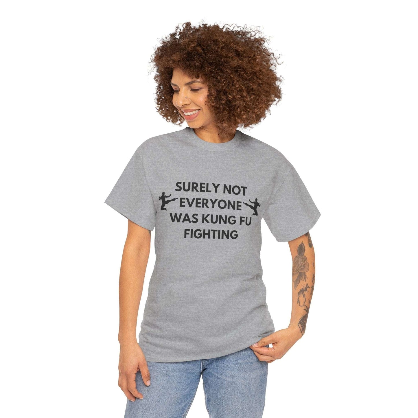 Humorous martial arts inspired tee referencing the Kung Fu Fighting song, available in Australia