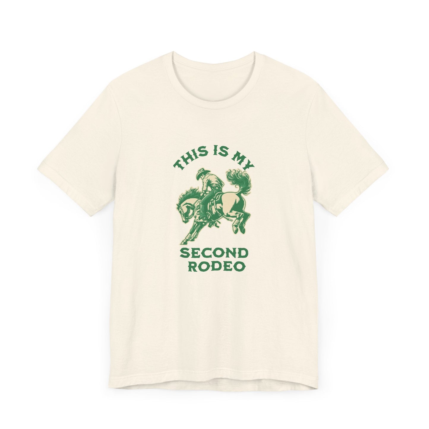 Humorous rodeo tee for wannabe cowboys featuring second rodeo design