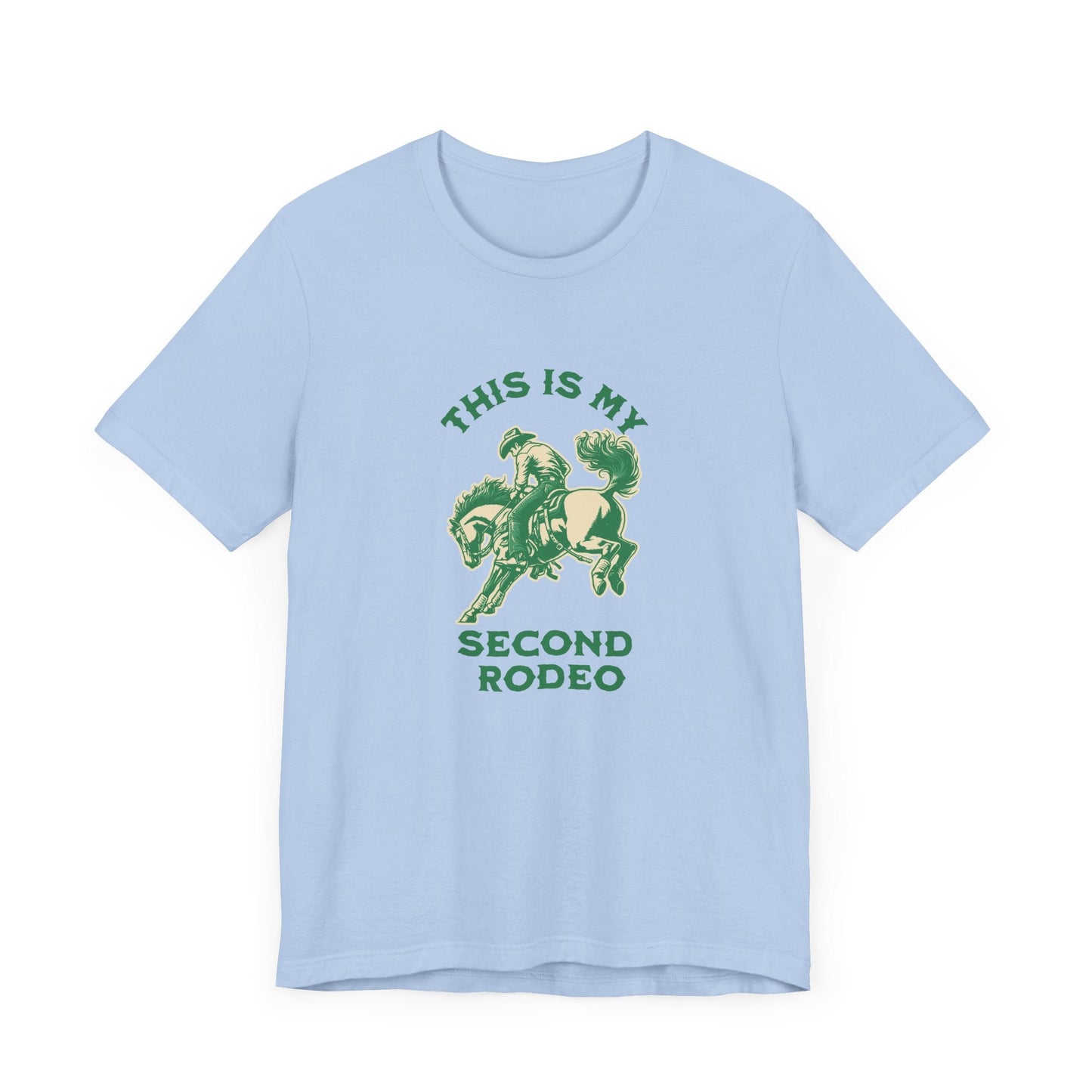 Cowboy and horse cartoon on This Is My Second Rodeo funny rodeo t-shirt