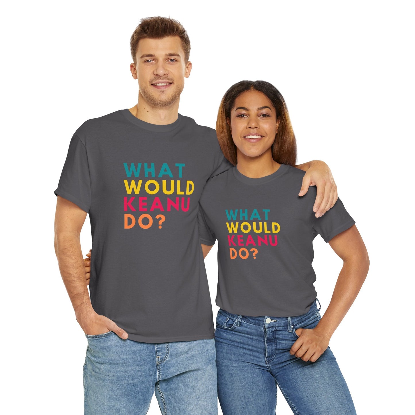 Cult icon t-shirt with Keanu Reeves tribute line "What would Keanu do?"