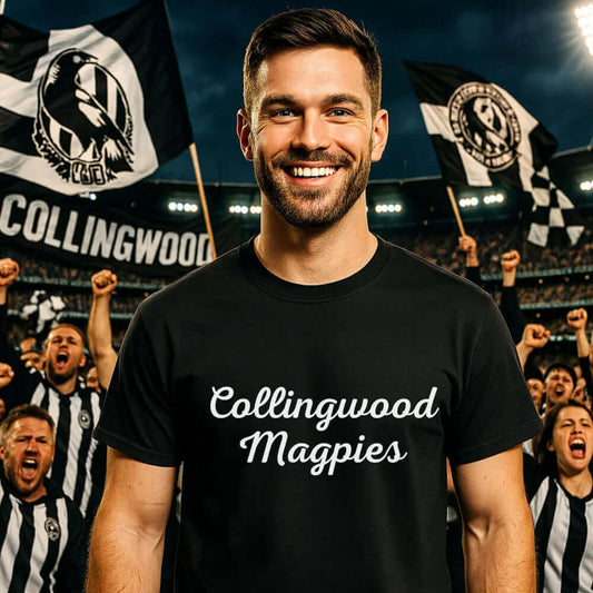 What your AFL Club says about you - Collingwood Magpies black t-shirt on man