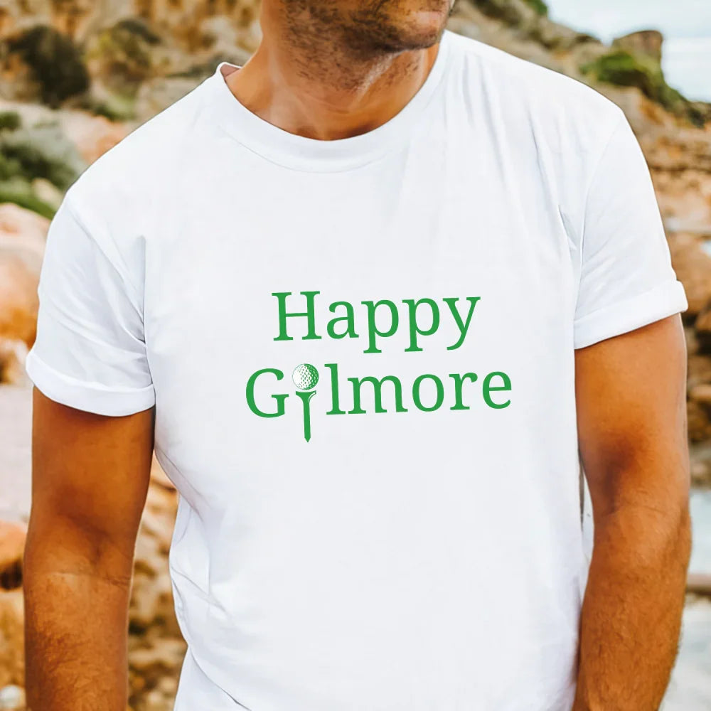 Happy Gilmore Dads white t-shirt with Happy Gimore on it in green