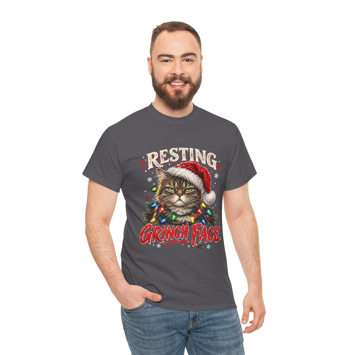 Resting Grinch Face Christmas Cat T-Shirt