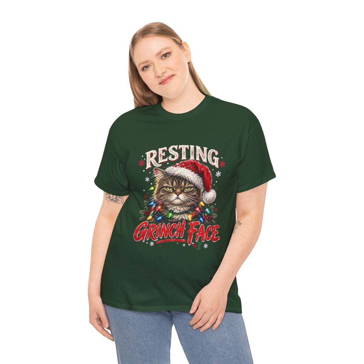 Resting Grinch Face Christmas Cat T-Shirt