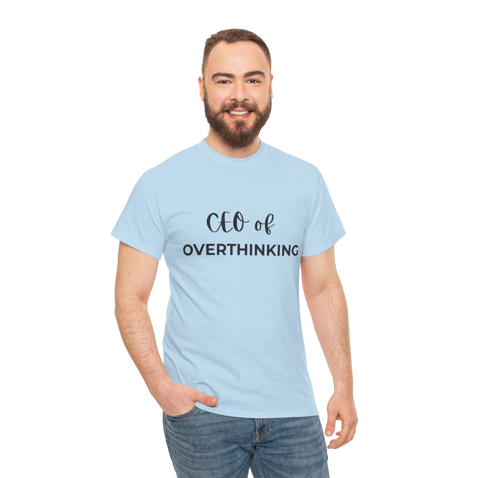 personalised CEO of Overthining custom funny blue t-shirt