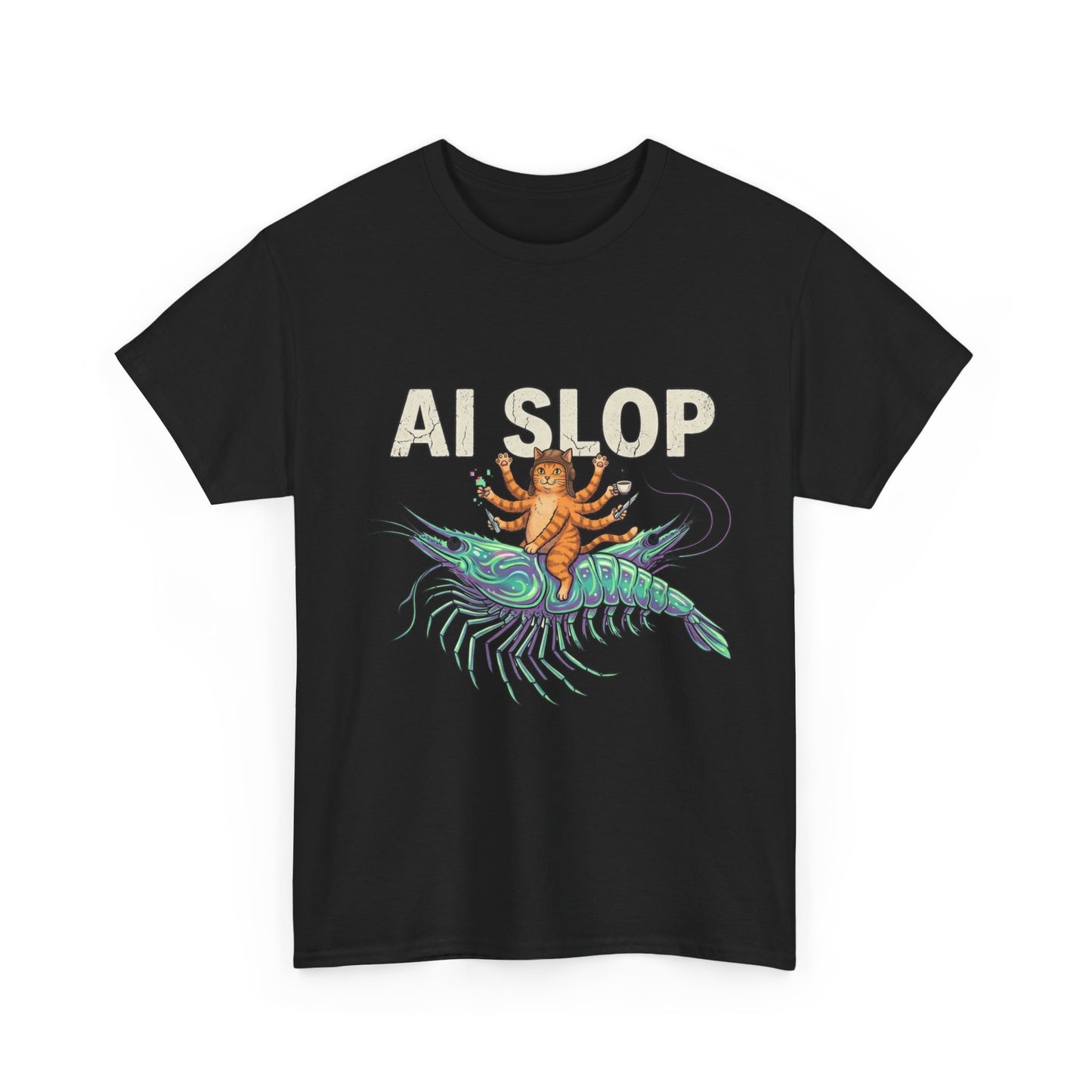 AI Slop T-Shirt | Surreal Cat Riding a Shrimp Meme Tee | Funny AI Art Shirt