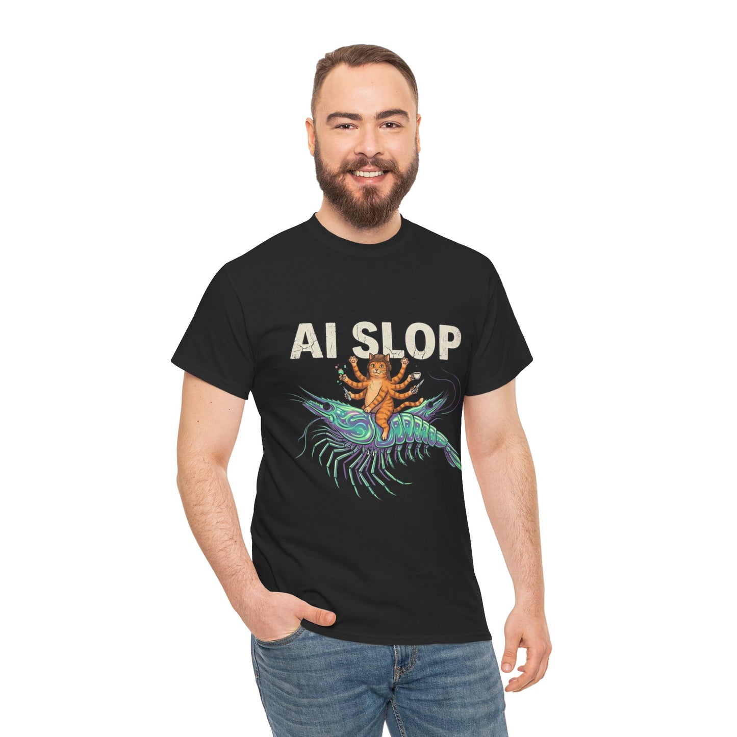 AI Slop T-Shirt | Surreal Cat Riding a Shrimp Meme Tee | Funny AI Art Shirt
