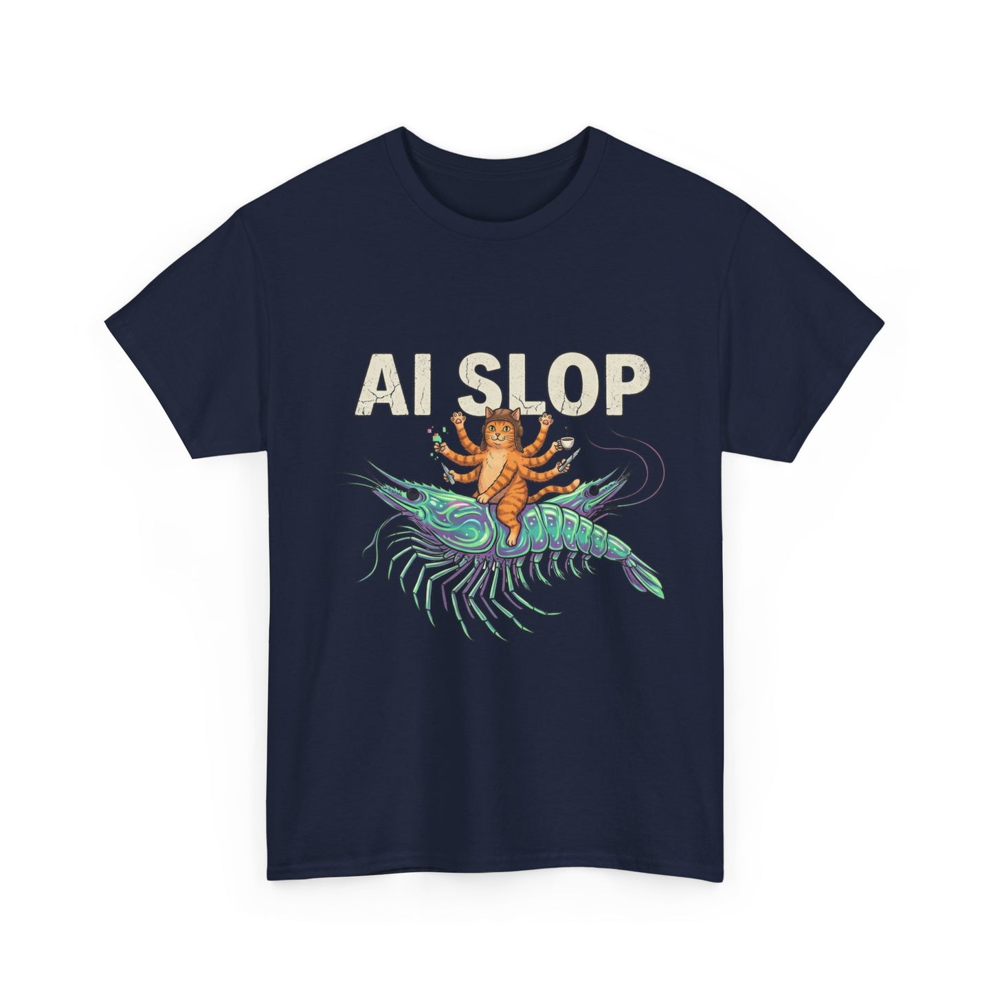 AI Slop T-Shirt | Surreal Cat Riding a Shrimp Meme Tee | Funny AI Art Shirt