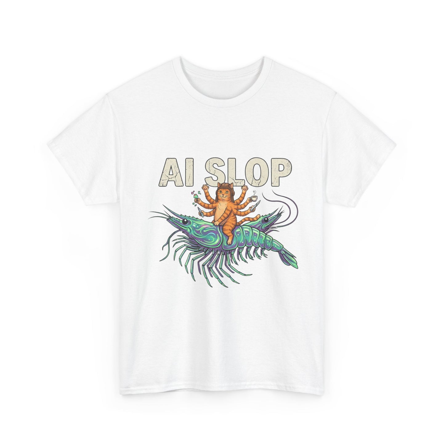 AI Slop T-Shirt | Surreal Cat Riding a Shrimp Meme Tee | Funny AI Art Shirt