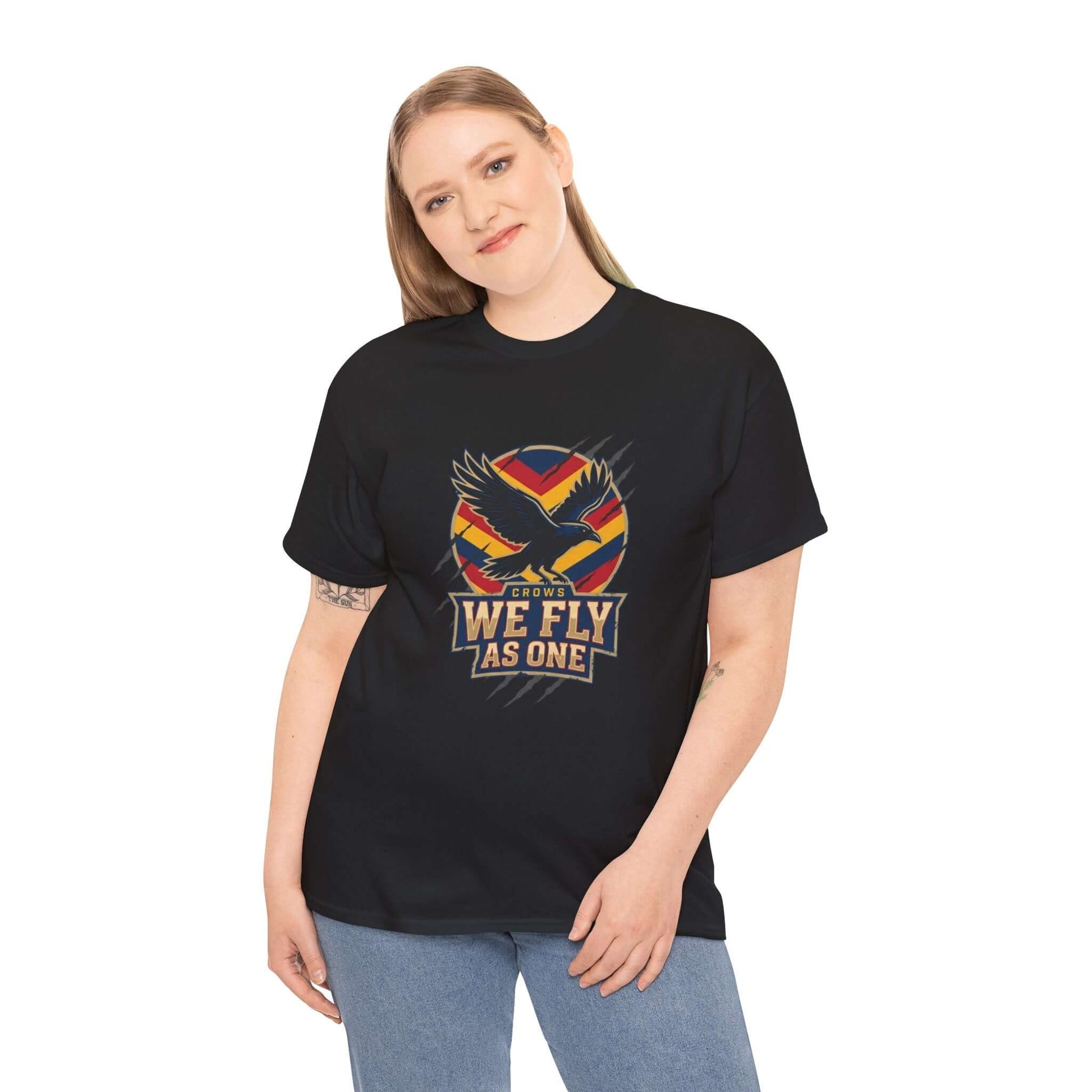“We Fly As One” Crows supporter shirt, Aussie rules football fan apparel