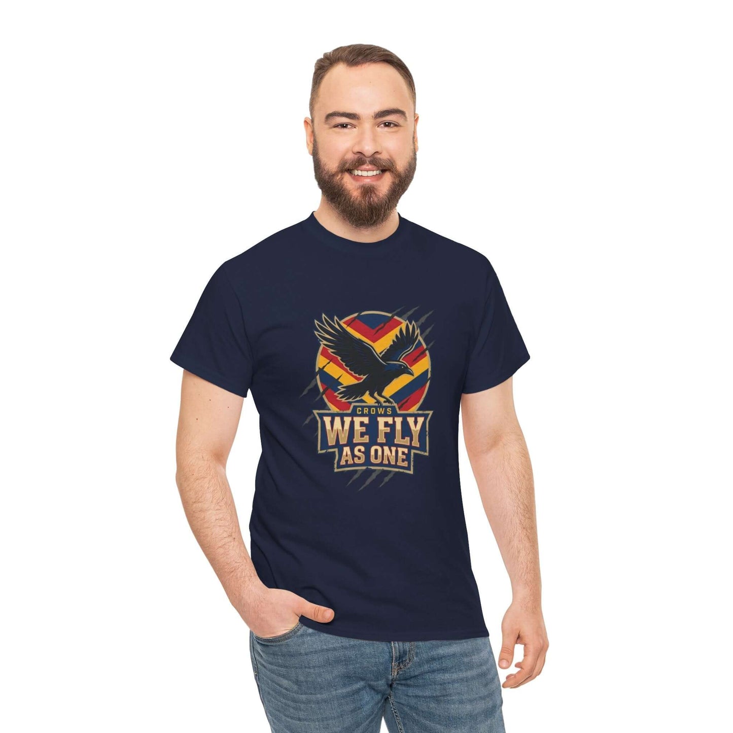 Adelaide Crows themed t-shirt for supporters, “We Fly As One” bold graphic design