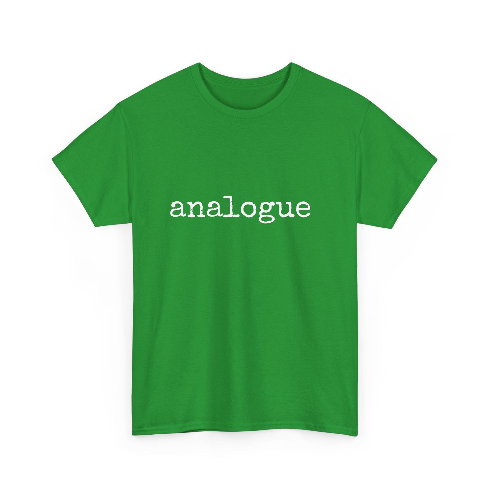 Retro-inspired shirt with "Analogue" printed in serif typeface