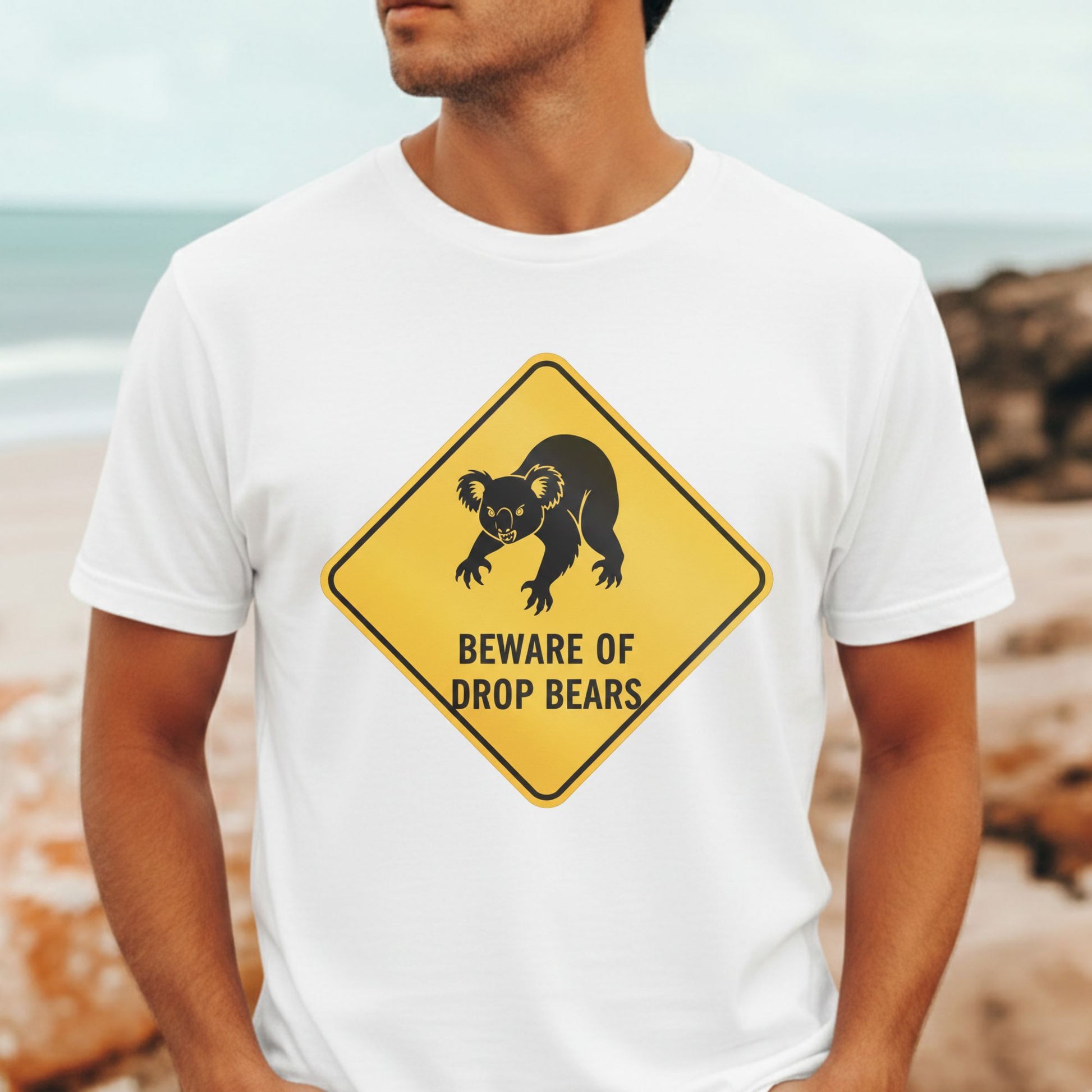 Beware of Drop Bears t-shirt with angry koala road sign design
