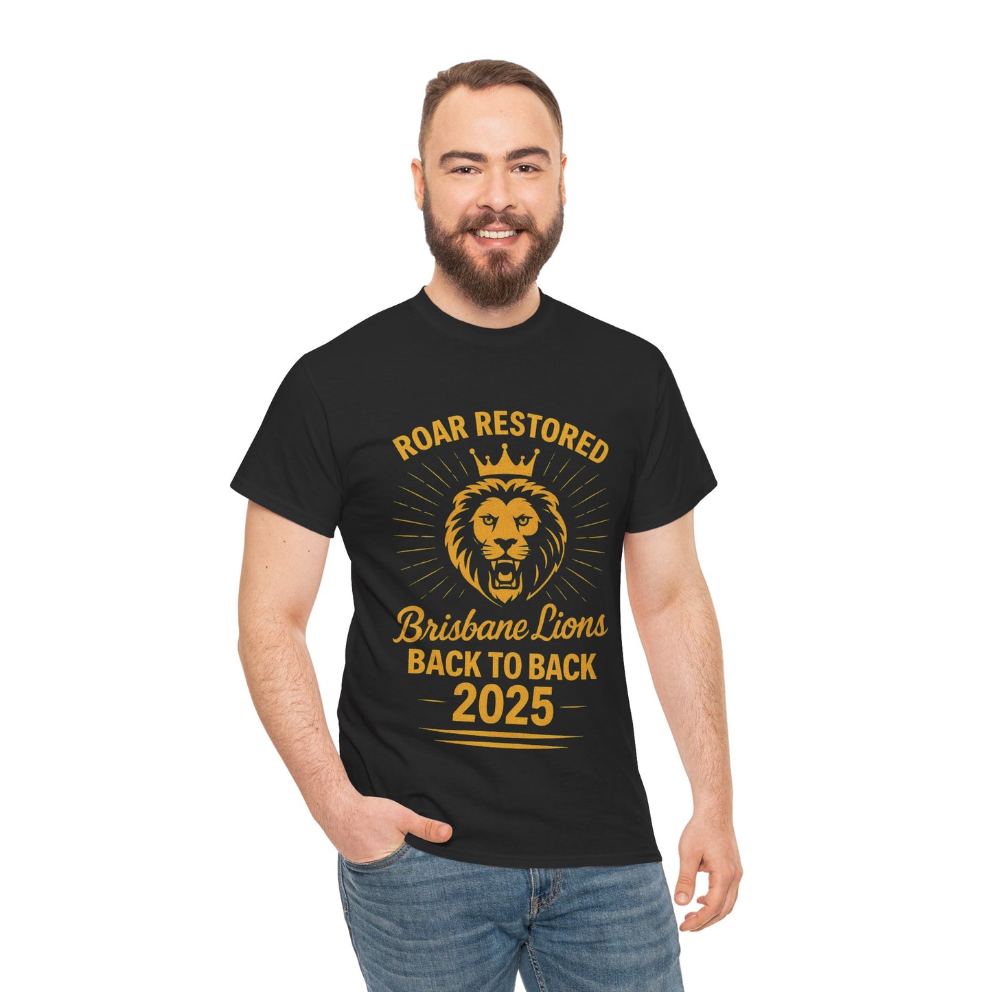 Men’s and women’s Brisbane Lions 2025 premiers tee “Roar Restored”