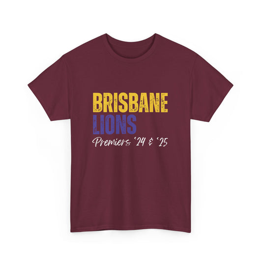 Lions ’24 & ’25 Premiership T-Shirt – Celebrate Brisbane Lions back-to-back AFL wins