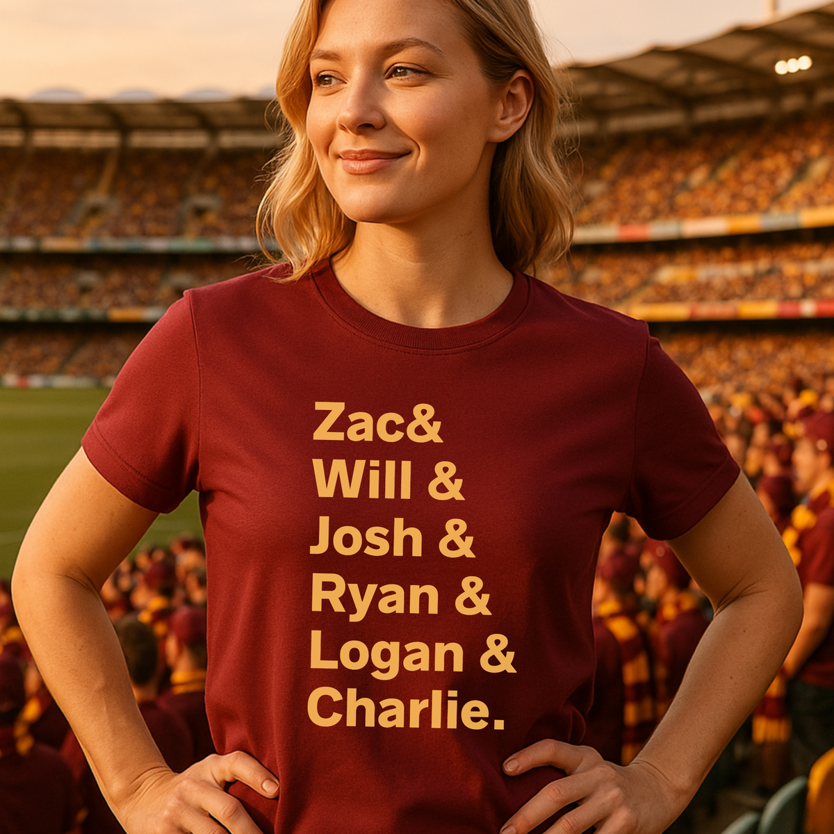Brisbane Lions 2026 premiership players with Zac, Will, Josh, Ryan, Logan and Charlie on it 
