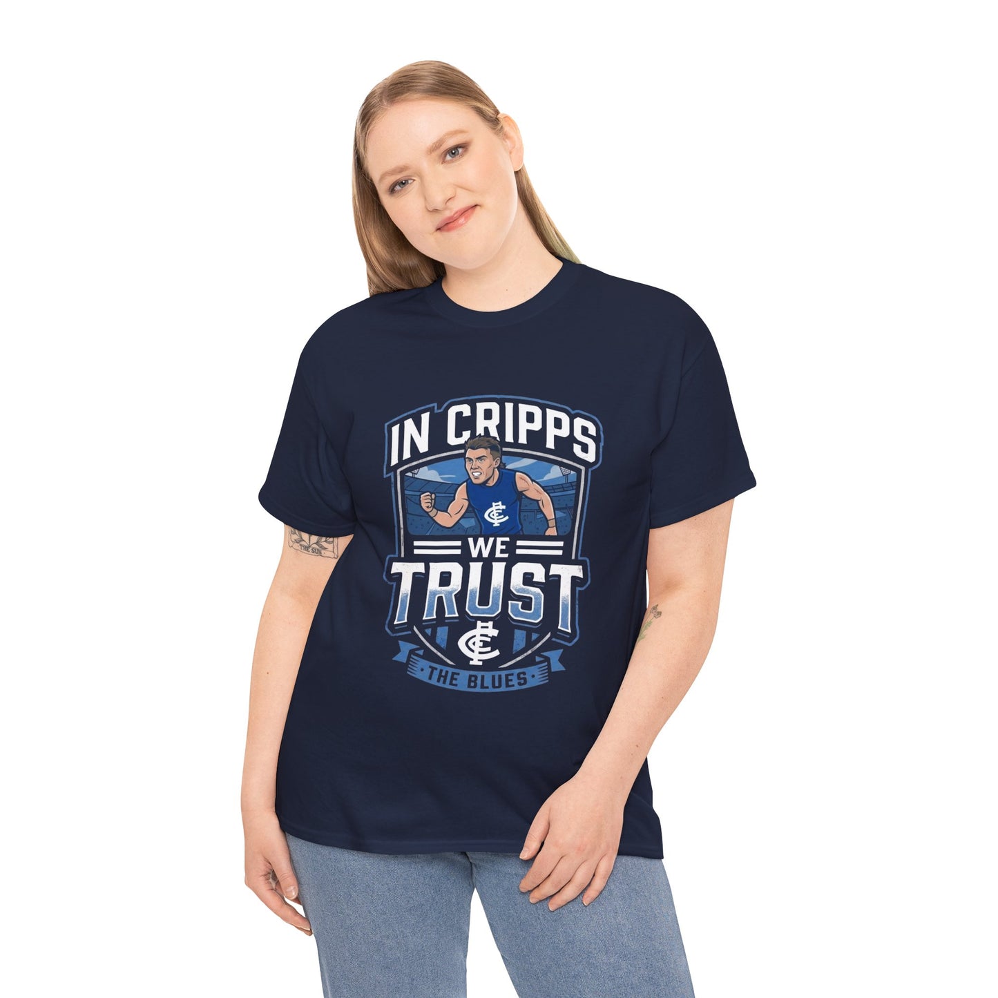 In Cripps We Trust Carlton Blues T-Shirt | Funny AFL Fan Graphic Tee
