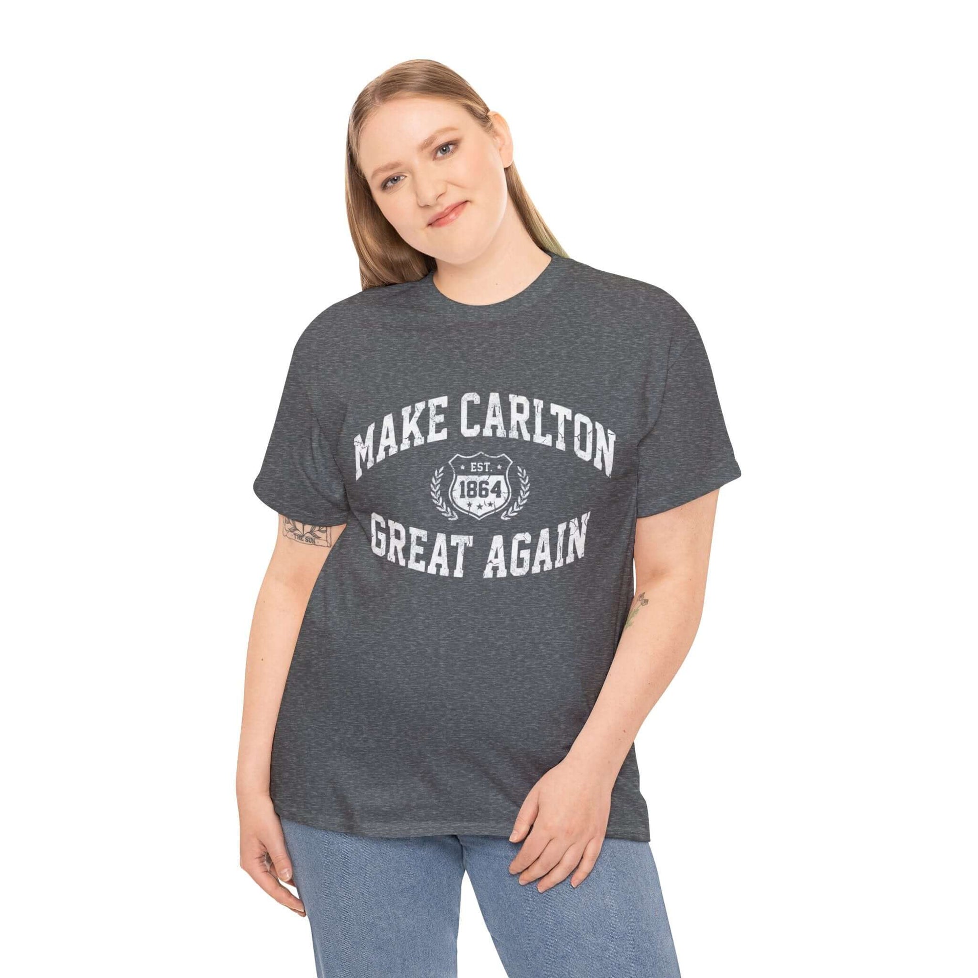 Aussie AFL humour shirt for Carlton fans featuring parody slogan artwork