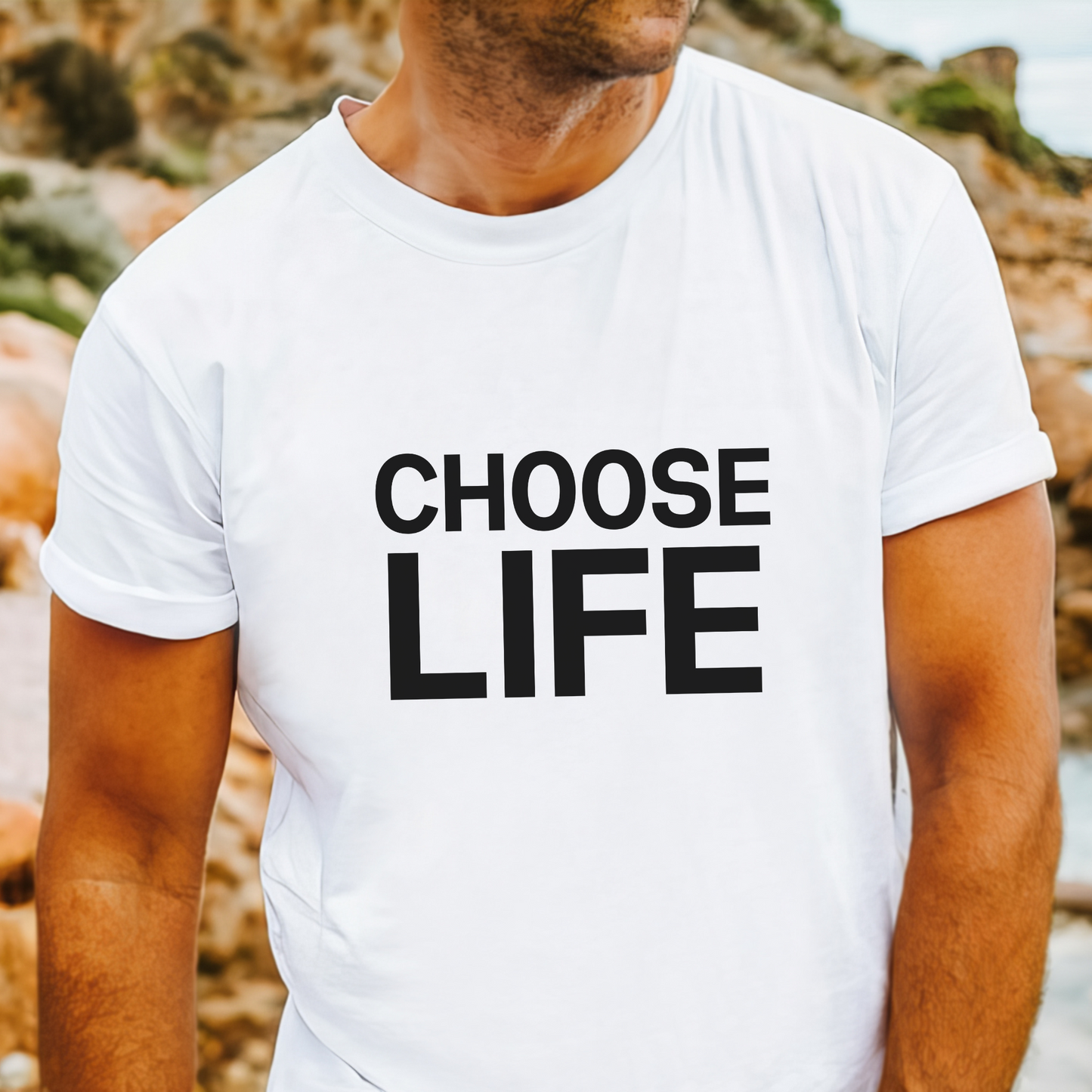 "Choose Life" retro slogan t-shirt inspired by 80s pop culture and bold statement style