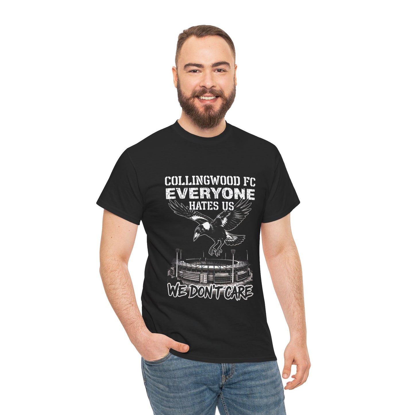 Collingwood Magpies "Everyone Hates Us, We Don't Care" MCG Swoop Tee
