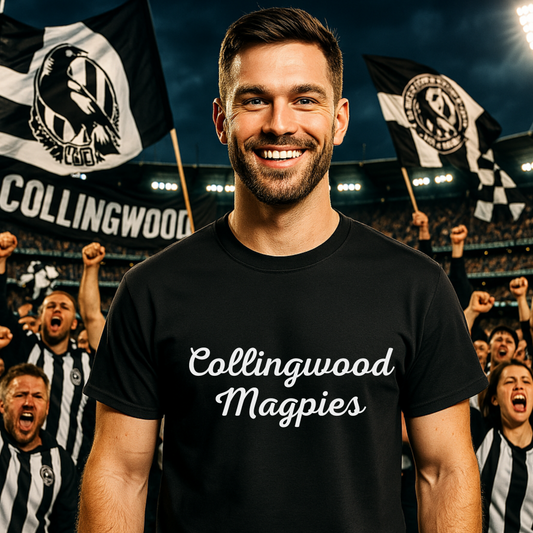 Collingwood Magpies AFL supporter t-shirt in classic black and white