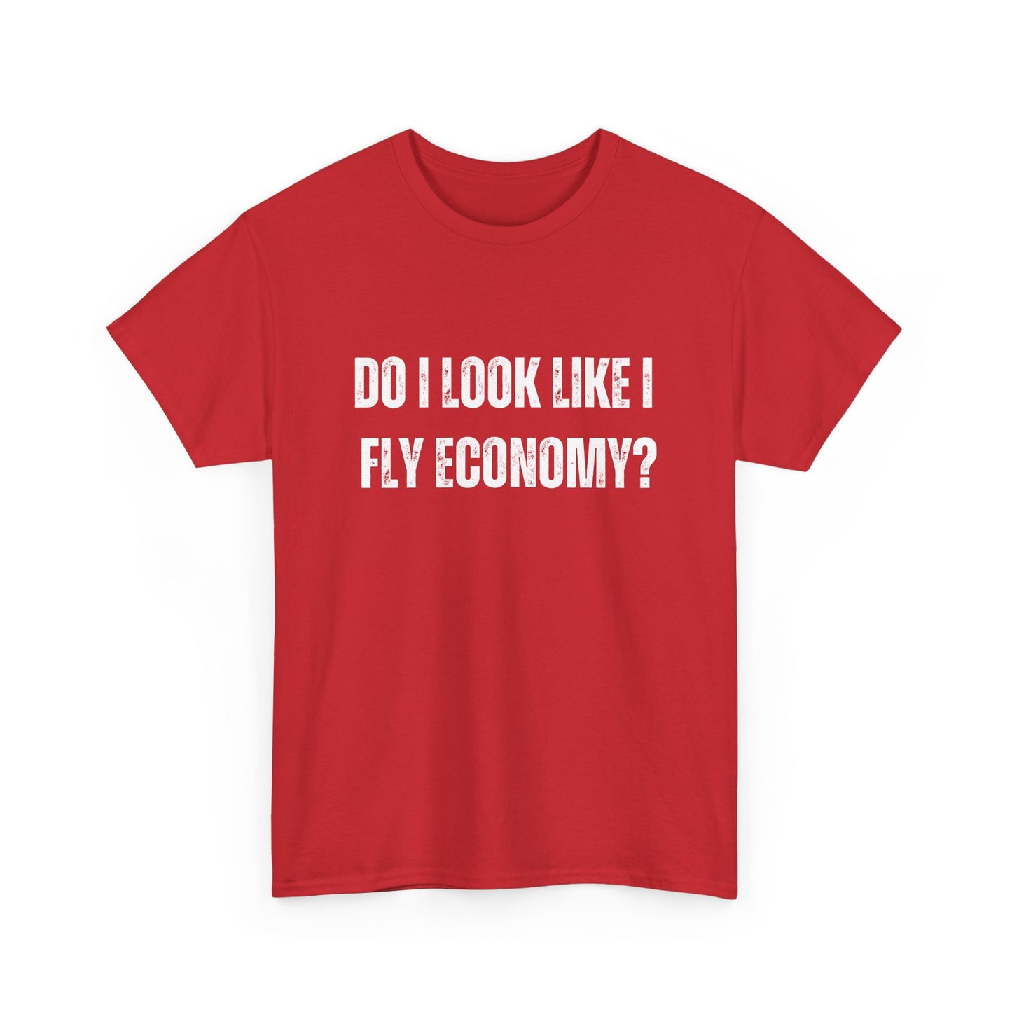Bold travel joke tee for frequent flyers who love first-class